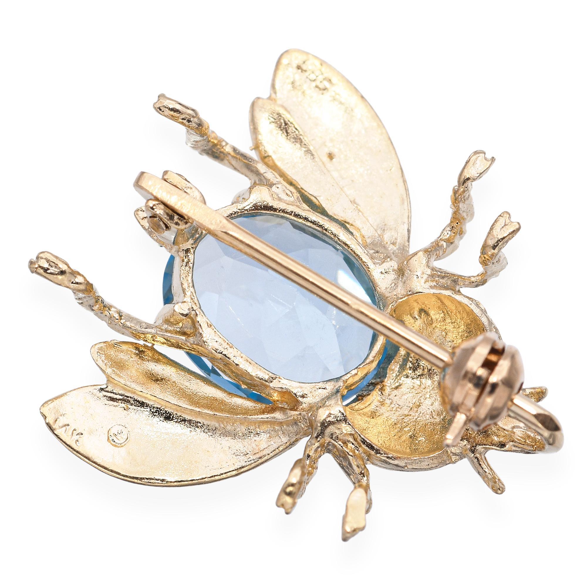 Women's 14k Yellow Gold 2.4ct Aquamarine Bumblebee Brooch Pendant For Sale