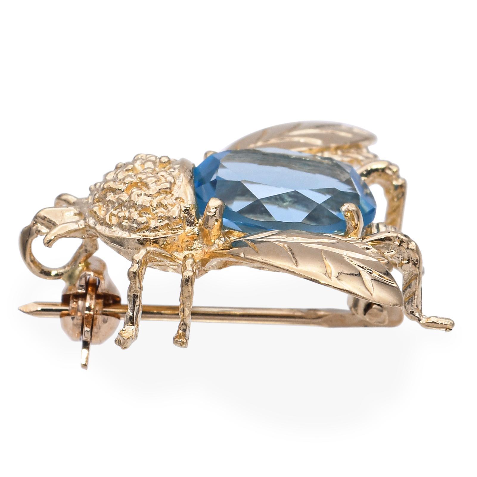 14k Yellow Gold 2.4ct Aquamarine Bumblebee Brooch Pendant For Sale 1