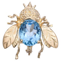 14k Yellow Gold 2.4ct Aquamarine Bumblebee Brooch Pendant