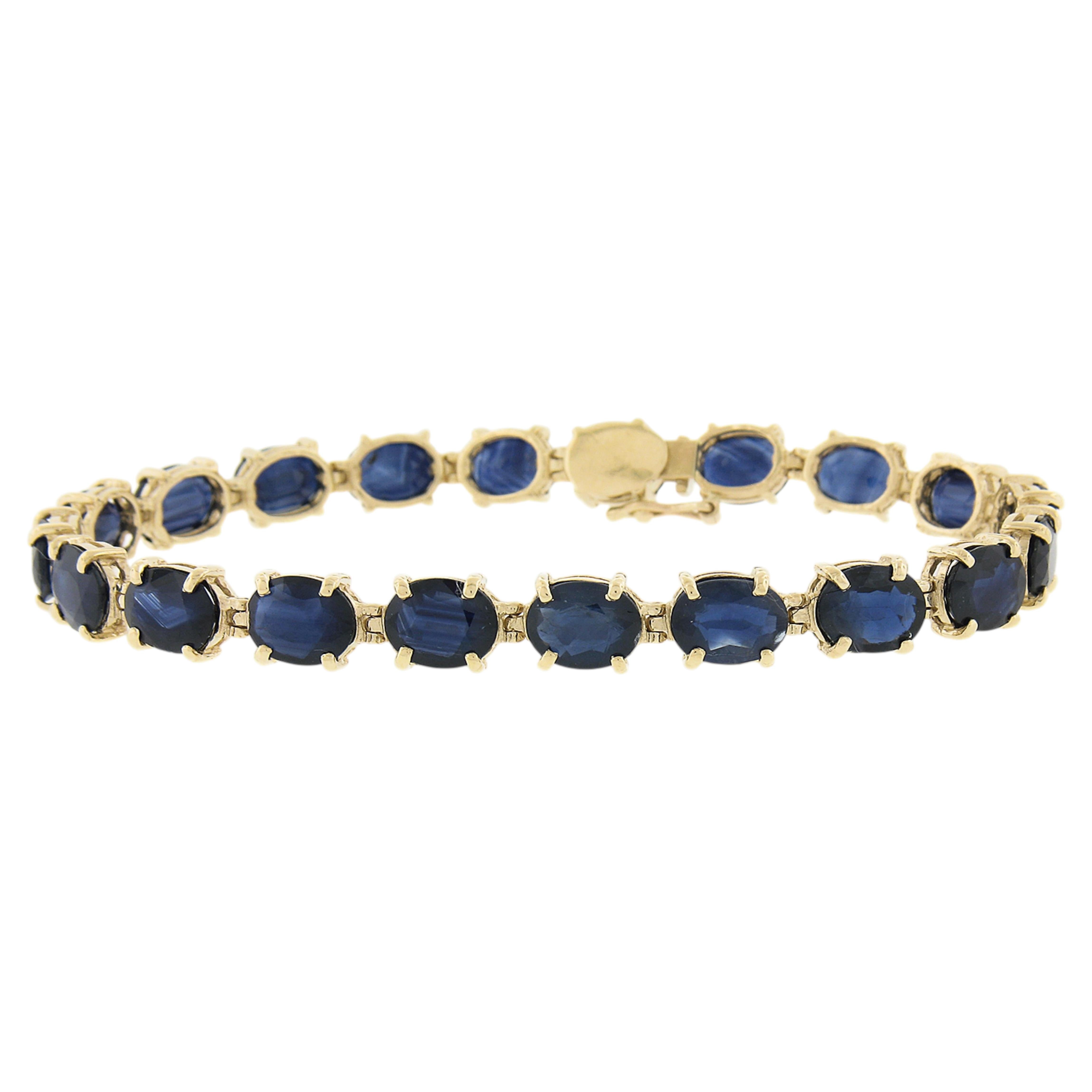 14k Yellow Gold 24ctw Oval Deep Royal Blue Sapphire Line Tennis Bracelet
