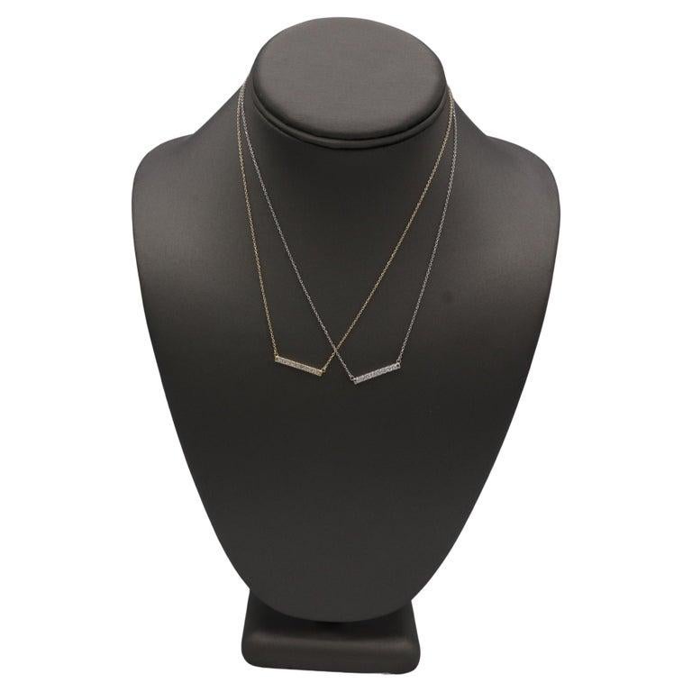  14K Gelbgold .25 Karat natürlicher Diamant Französisch gefasste Bar-Halskette Damen im Angebot