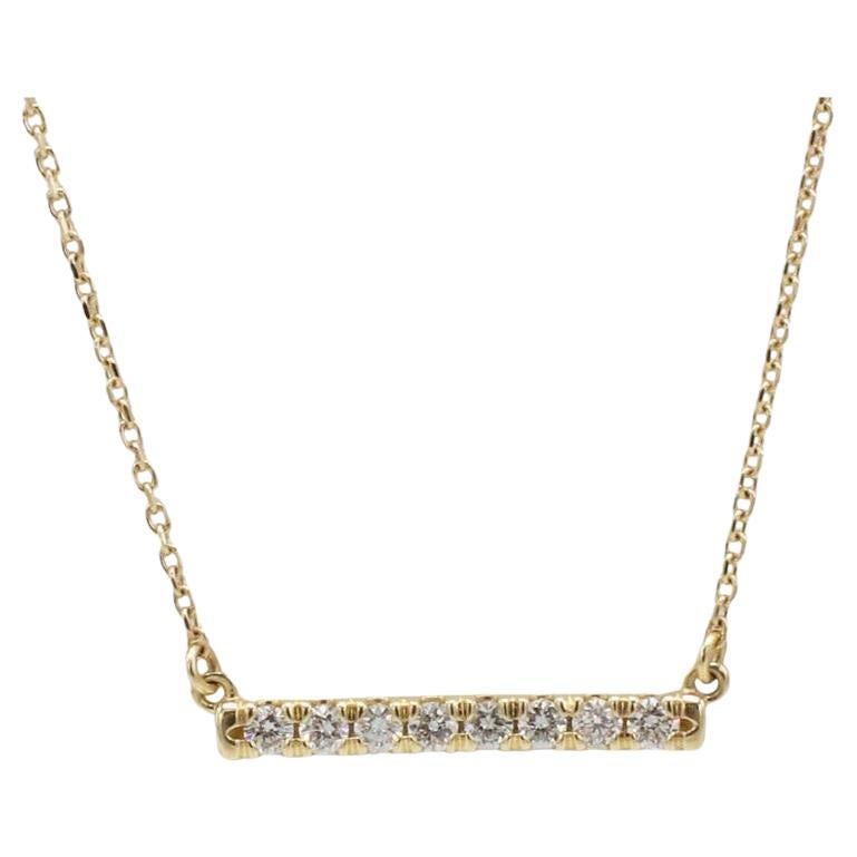 14K Yellow Gold .25 Carat Natural Diamond French-Set Bar Necklace For Sale