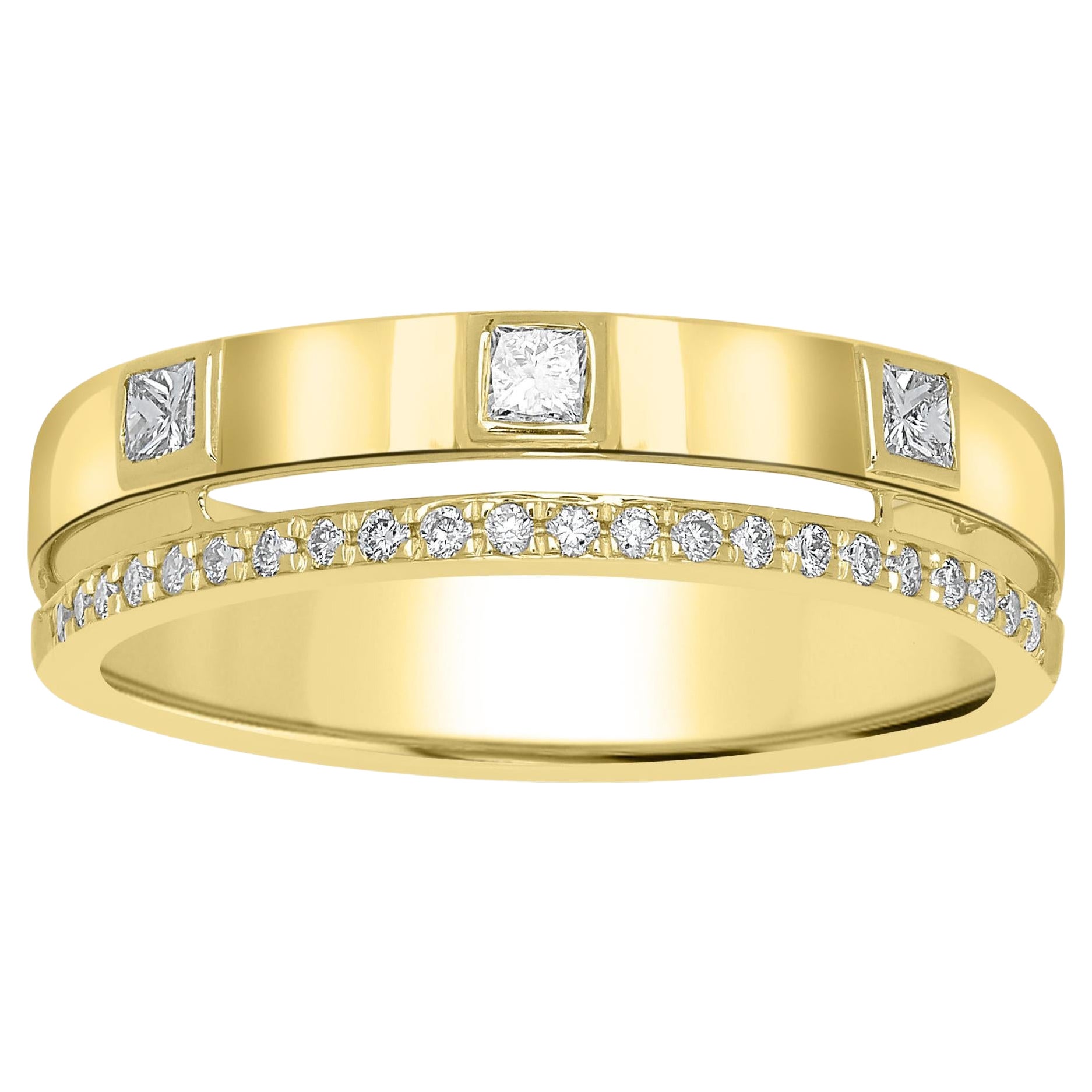 Anello a fascia in oro giallo 14K con diamante naturale da 0,25 carati, misura 6/8