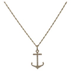 14K Yellow Gold .25 CTW Diamond Anchor Pendant Necklace