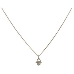 Halskette mit Hamsa-Anhänger, 14 Karat Gelbgold .25 Karat Diamant 