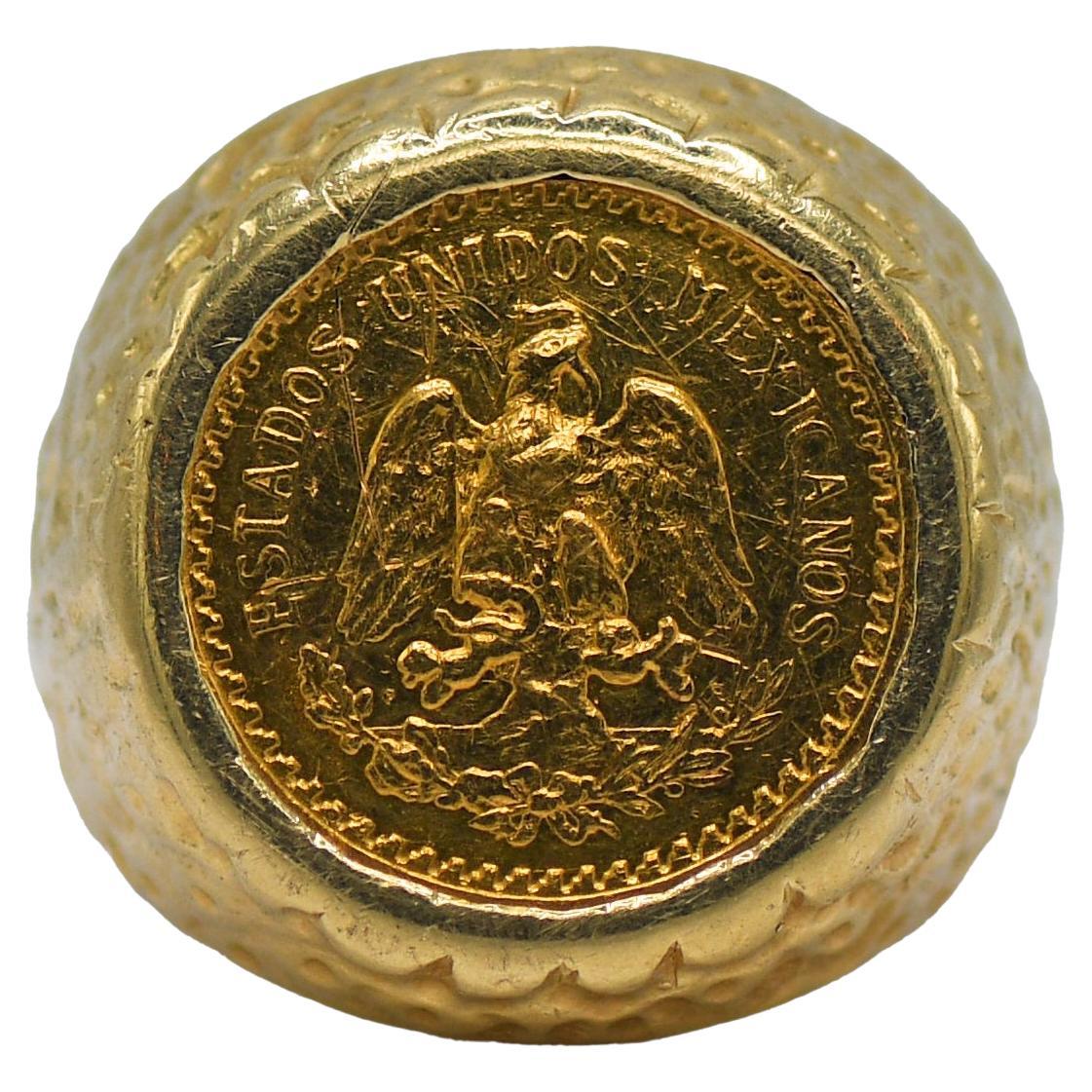 14K Yellow Gold 2.5 Pesos Coin Ring For Sale