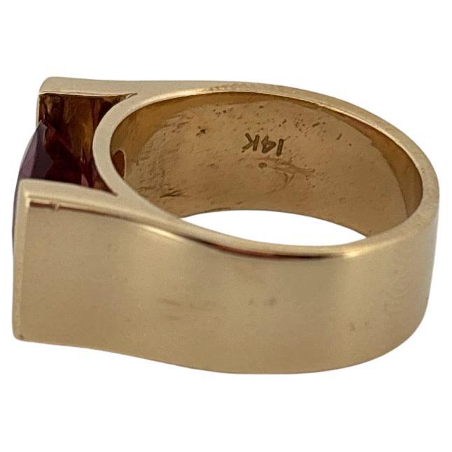 Rétro Bague en or jaune 14K avec tourmaline rose ovale de 2,50 carats en vente