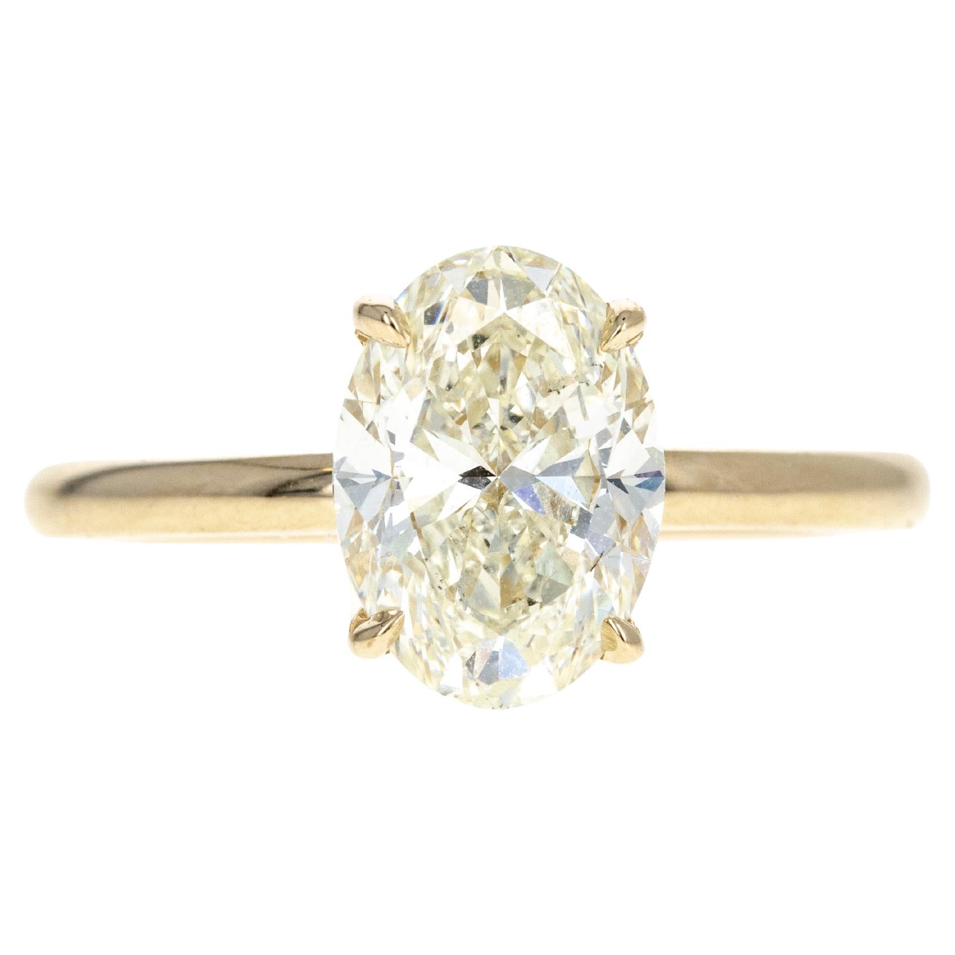Bague de fiançailles solitaire en or jaune 14 carats avec diamant ovale de 2,50 carats