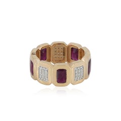 14K Yellow Gold 2.50 CT Ruby & 0.32 CT Diamond Alternating Eternity Band Ring