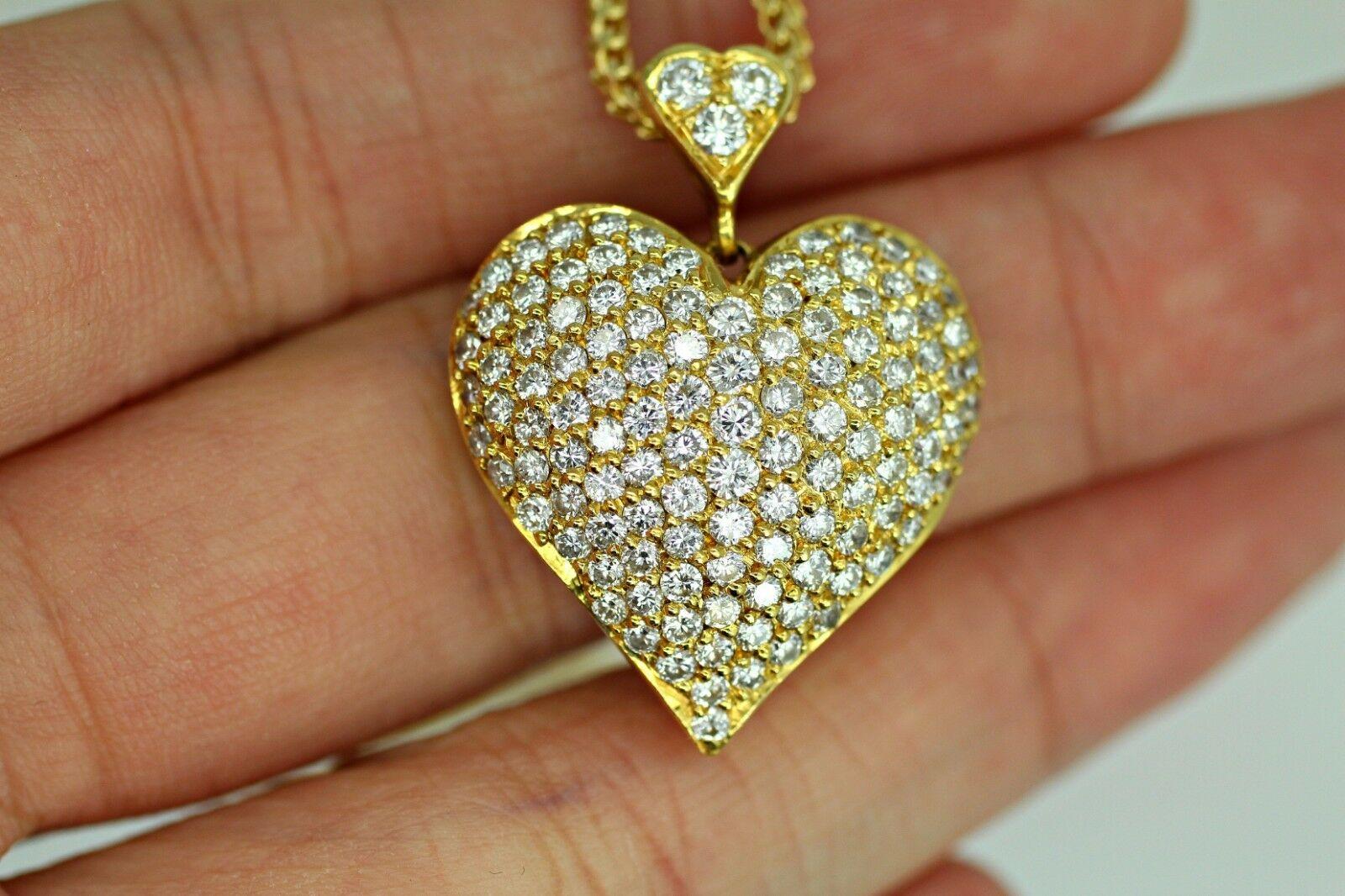 14 Karat Yellow Gold 2.50 Carat Puff Pave Diamond Heart 2