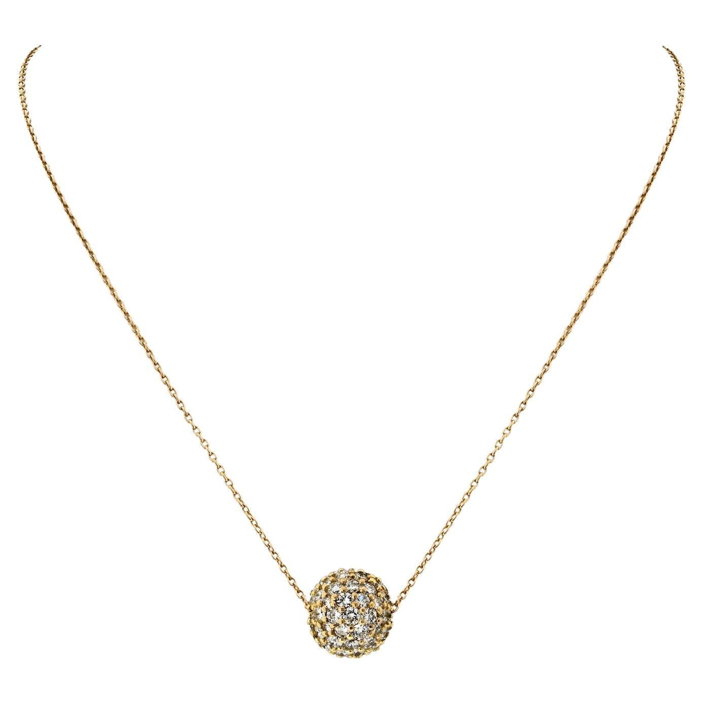 14K Yellow Gold 2.50cttw Round Diamond Fireball Necklace For Sale