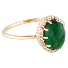 14K Yellow Gold 2.53ct Emerald & Diamond Cocktail Ring Size 6.75