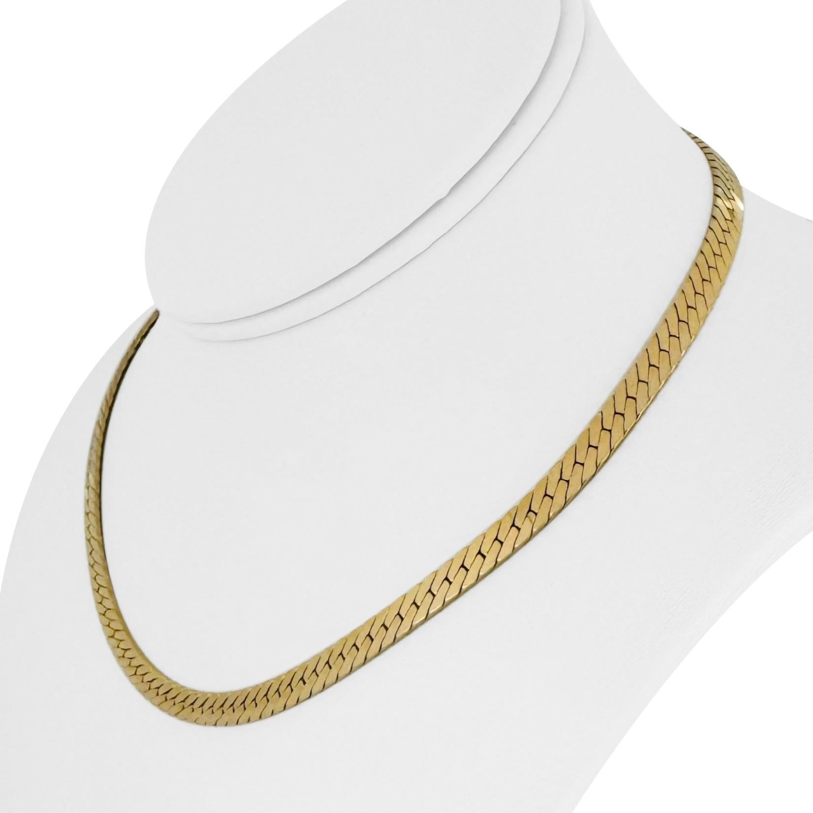 Zustand:  Ausgezeichneter Condit, Professionell gereinigt und poliert
Metall: 14k Gold (markiert und professionell getestet)
Gewicht: 25,6 g
Länge: 16 Zoll
Breite: 5mm
Verschluss: Box Tab Insert mit Sicherheitsverriegelung
Markierungen: 
