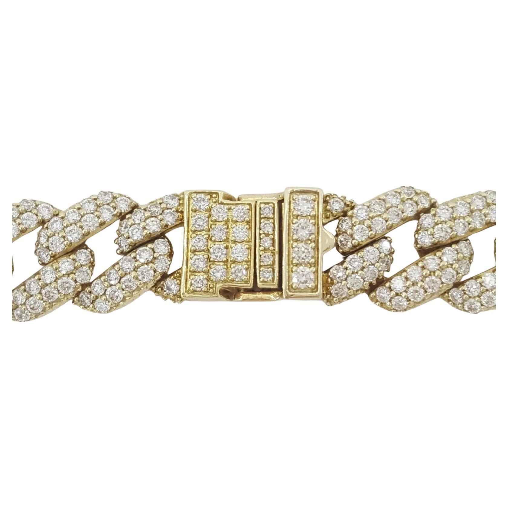 Taglio rotondo Collana a catena Cuban Link in oro giallo 14K da 25,7 carati con diamanti rotondi a taglio brillante in vendita