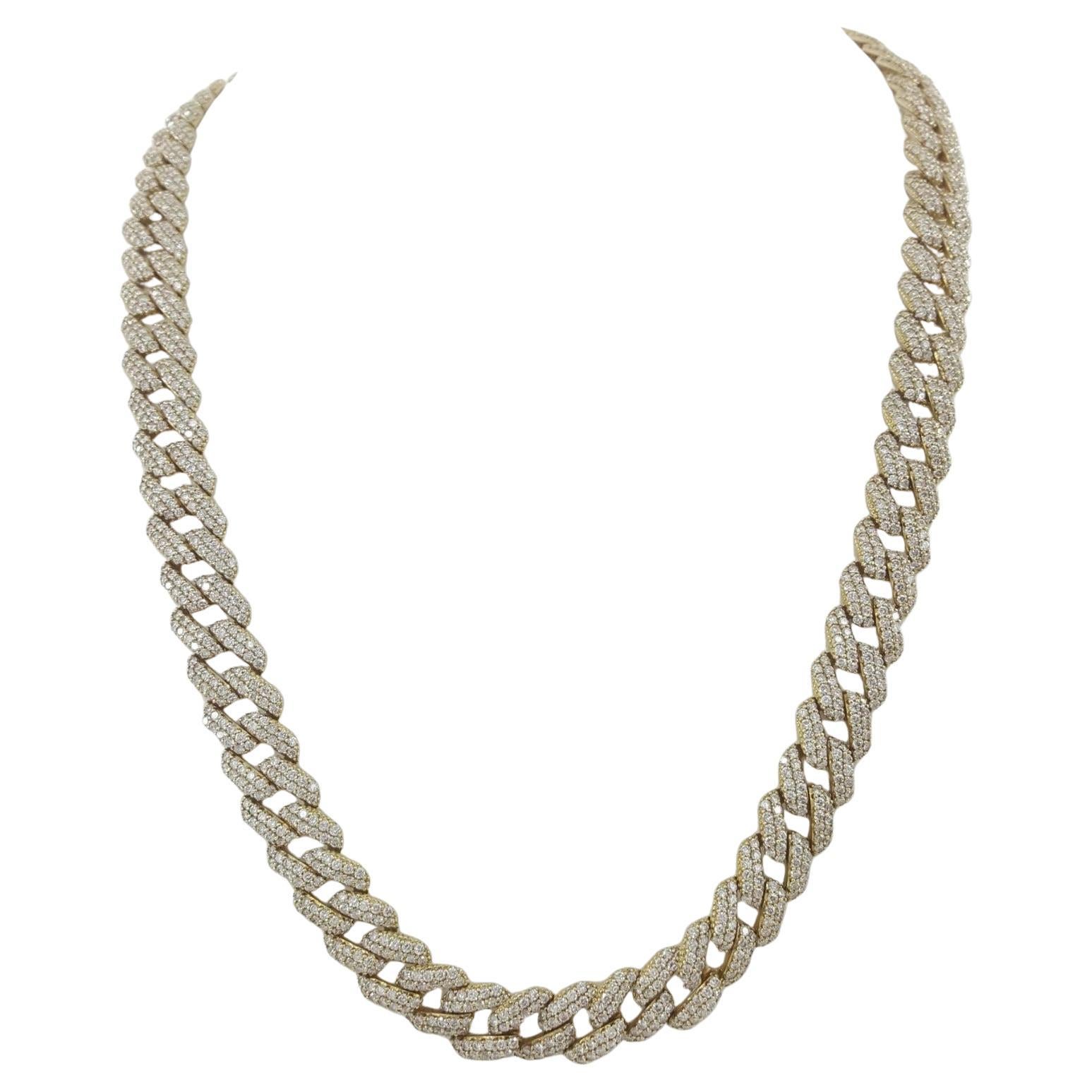 Collana a catena Cuban Link in oro giallo 14K da 25,7 carati con diamanti rotondi a taglio brillante In condizioni ottime in vendita a Chicago, IL