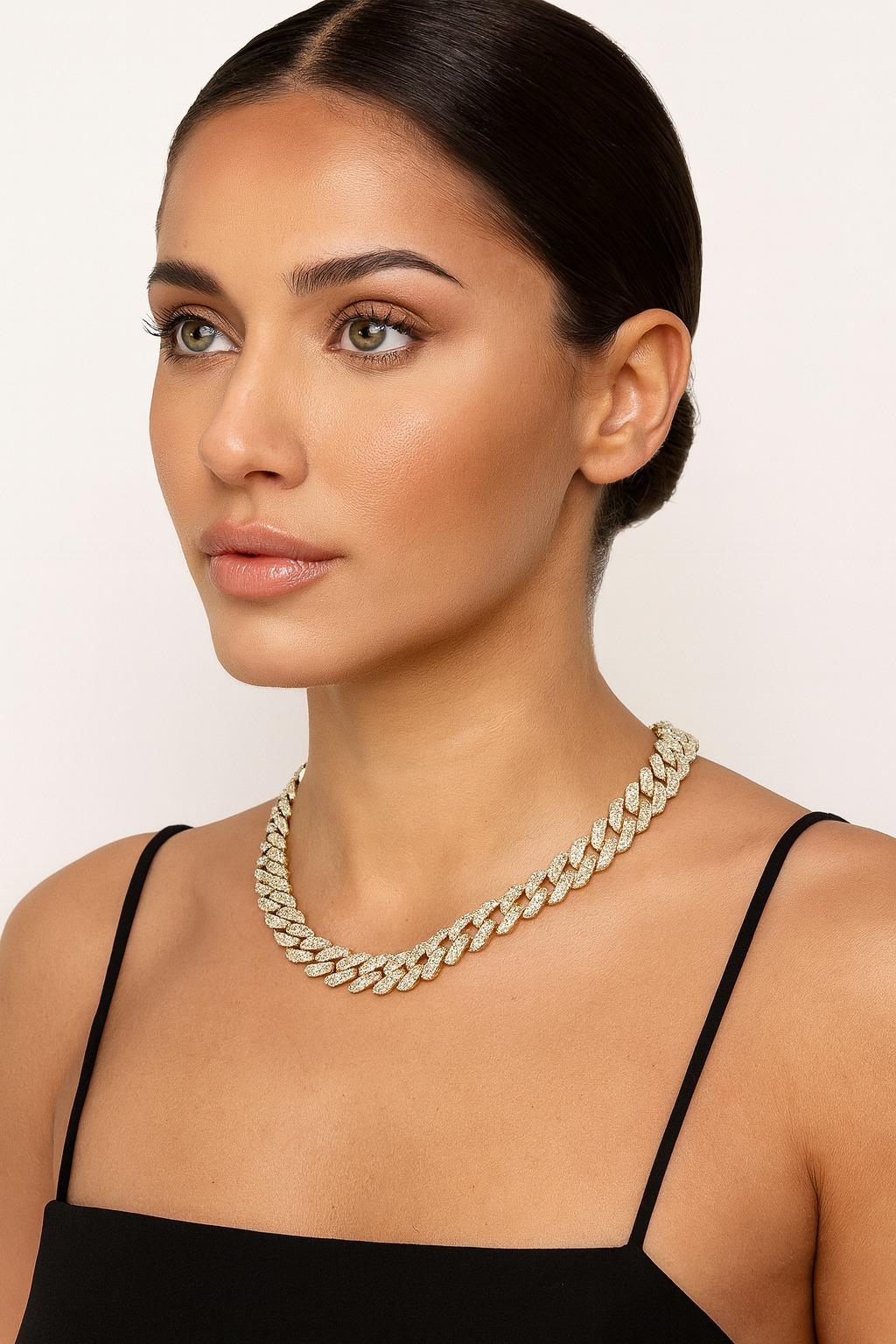 Collana a catena Cuban Link in oro giallo 14K da 25,7 carati con diamanti rotondi a taglio brillante in vendita 2