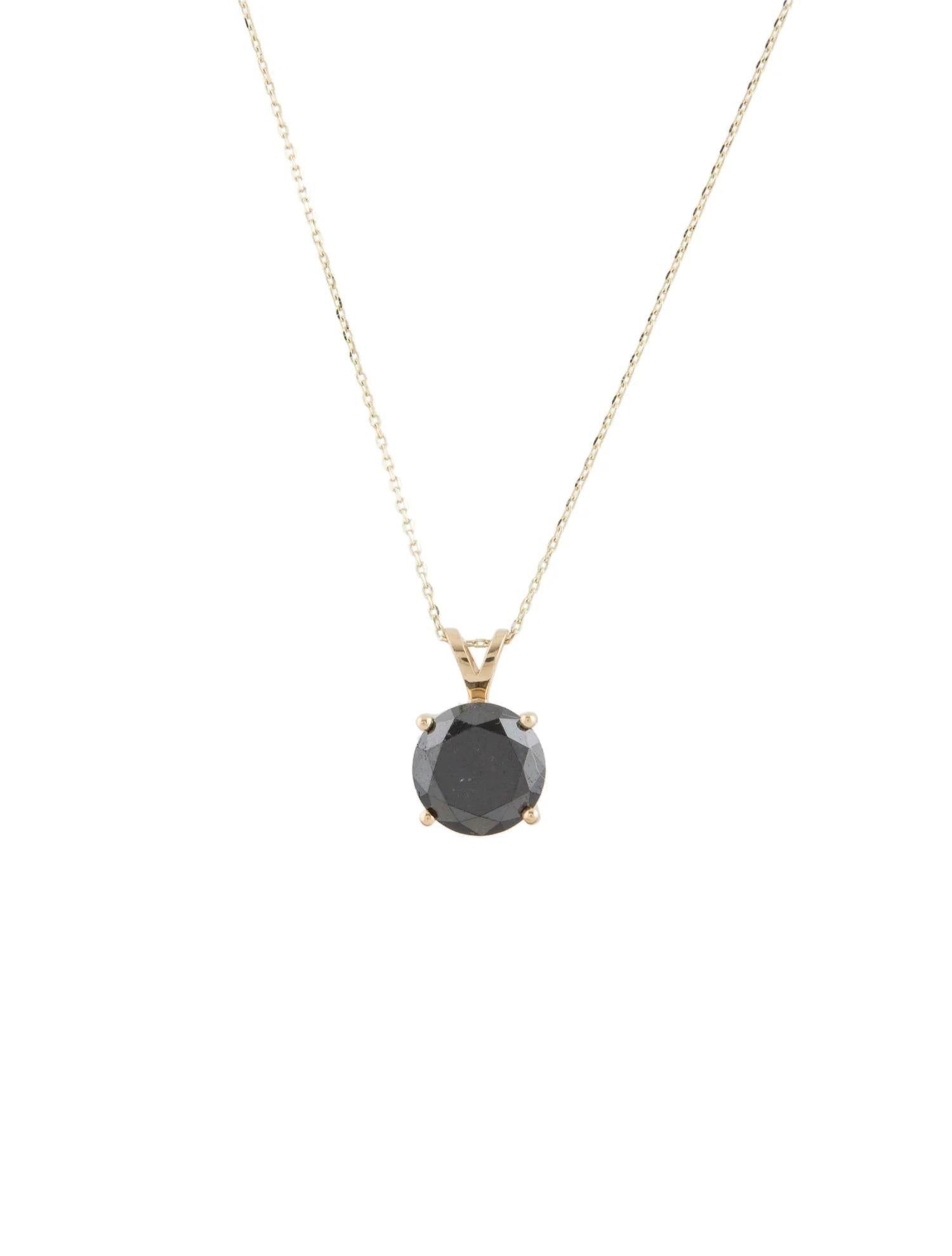 Round Cut 14K Yellow Gold 2.59ct Black Diamond Solitaire Pendant Necklace For Sale