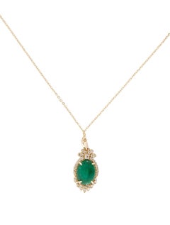 14K Yellow Gold 2.59ct Emerald, Sapphire & Diamond Pendant Necklace