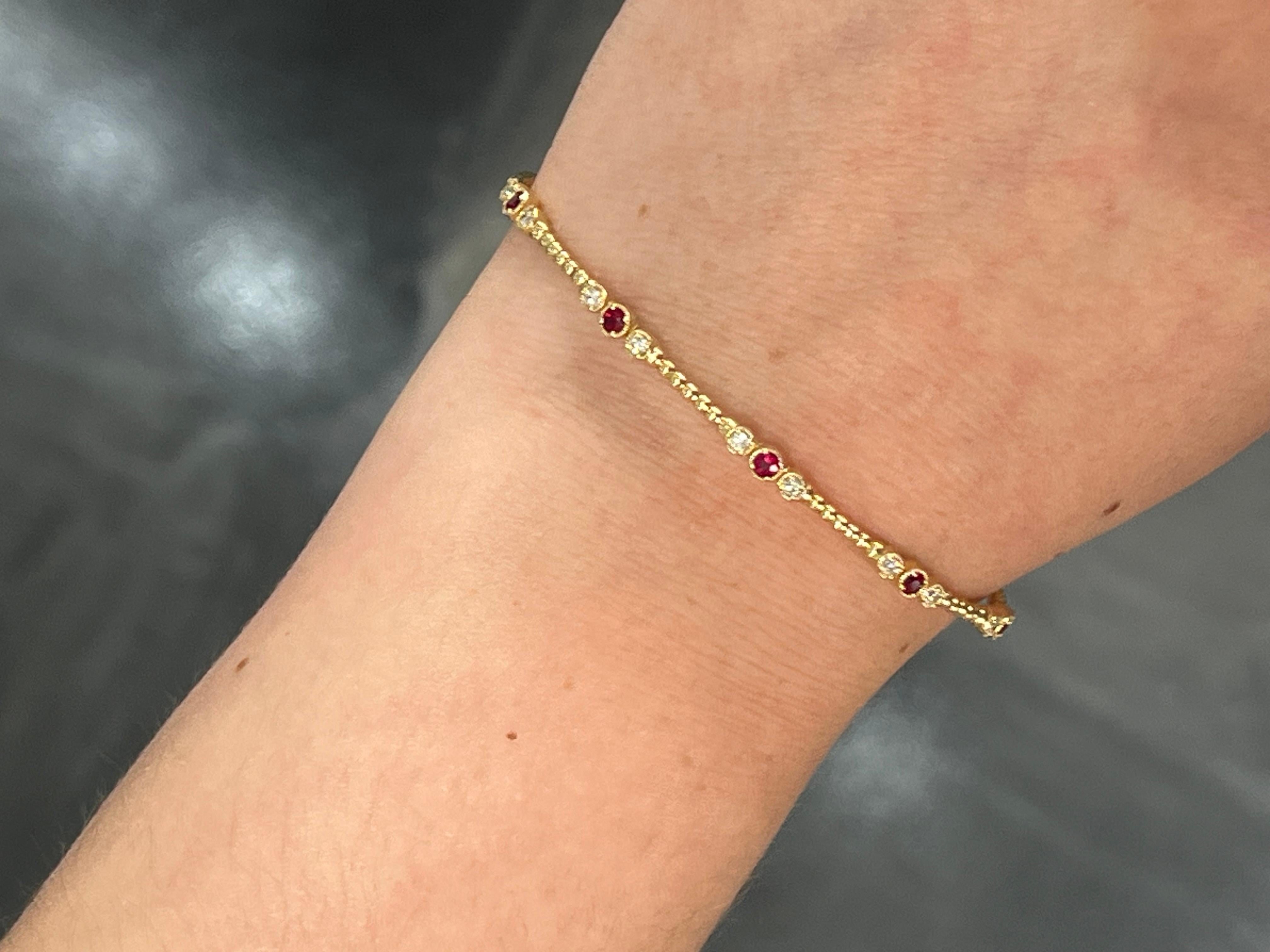 Women's 14K Yellow Gold .25CTW Diamond and .29CTW Ruby Bangle  For Sale