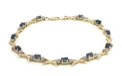 Bracciale A Link in oro giallo 14k con zaffiro ovale e diamante rotondo da 2,5 ct.