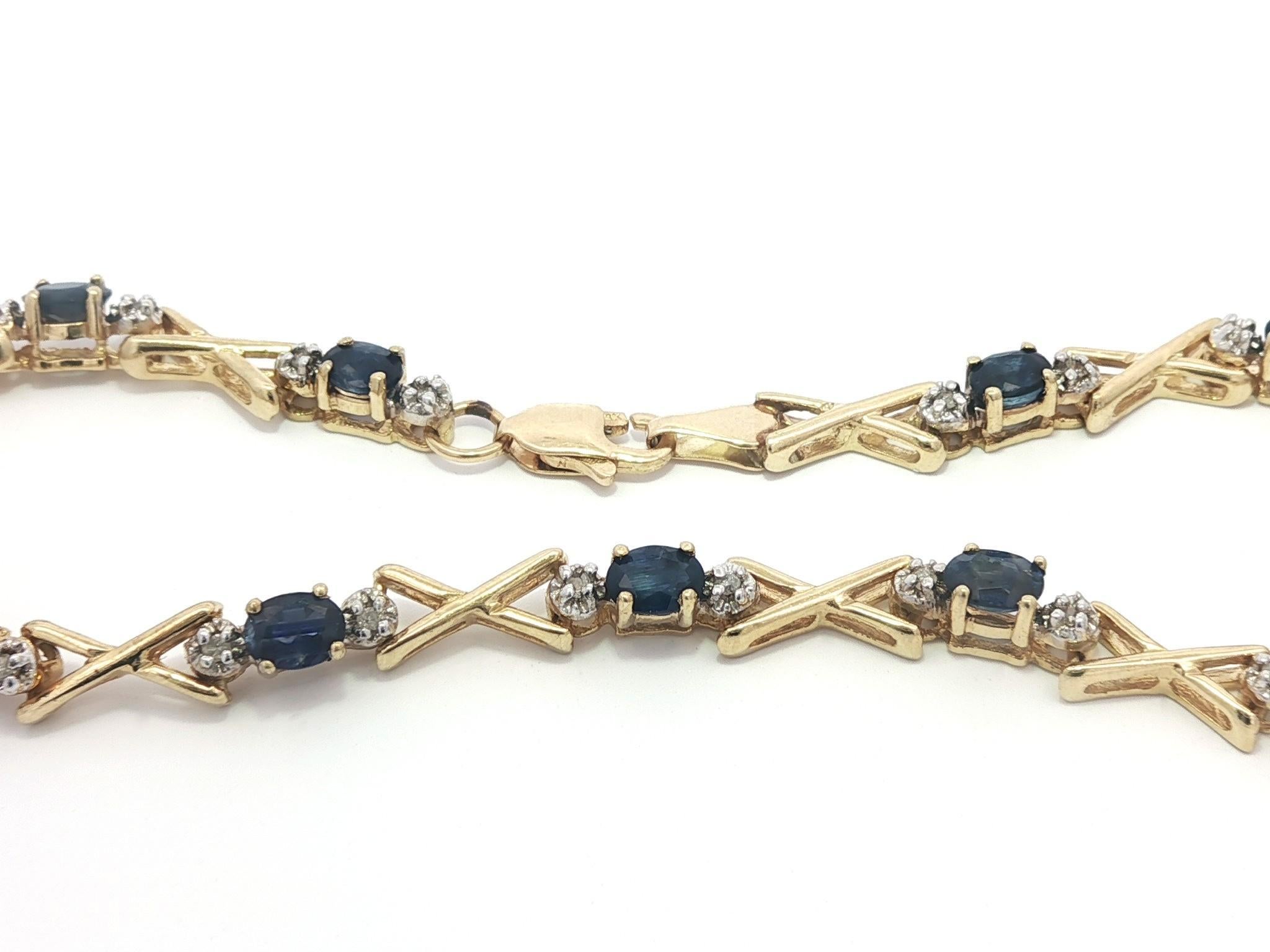 Brilliant Cut 14k Yellow Gold 2.5ctw Oval Sapphire & Round Diamond Figure X Link Bracelet For Sale