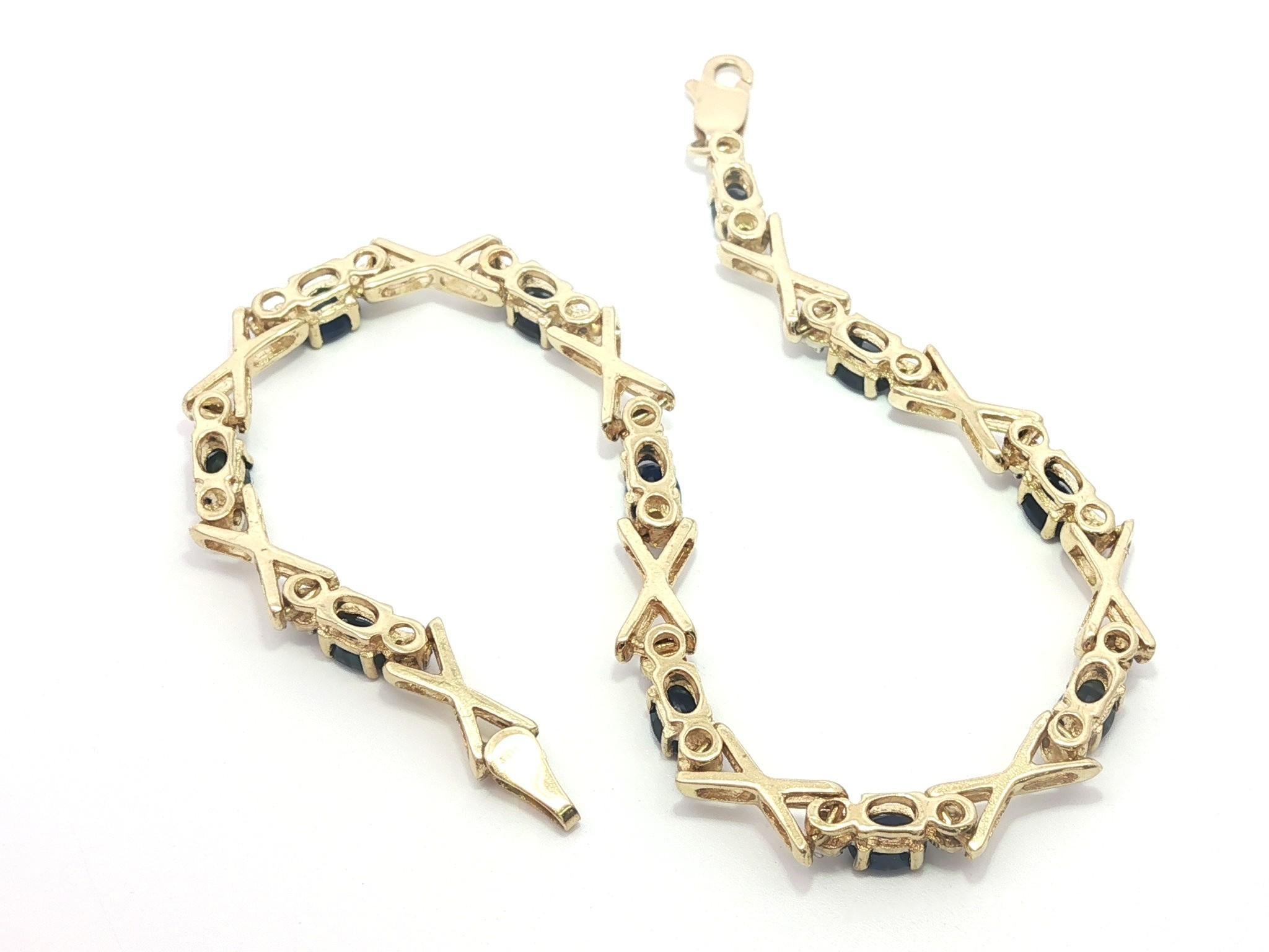 Women's 14k Yellow Gold 2.5ctw Oval Sapphire & Round Diamond Figure X Link Bracelet For Sale