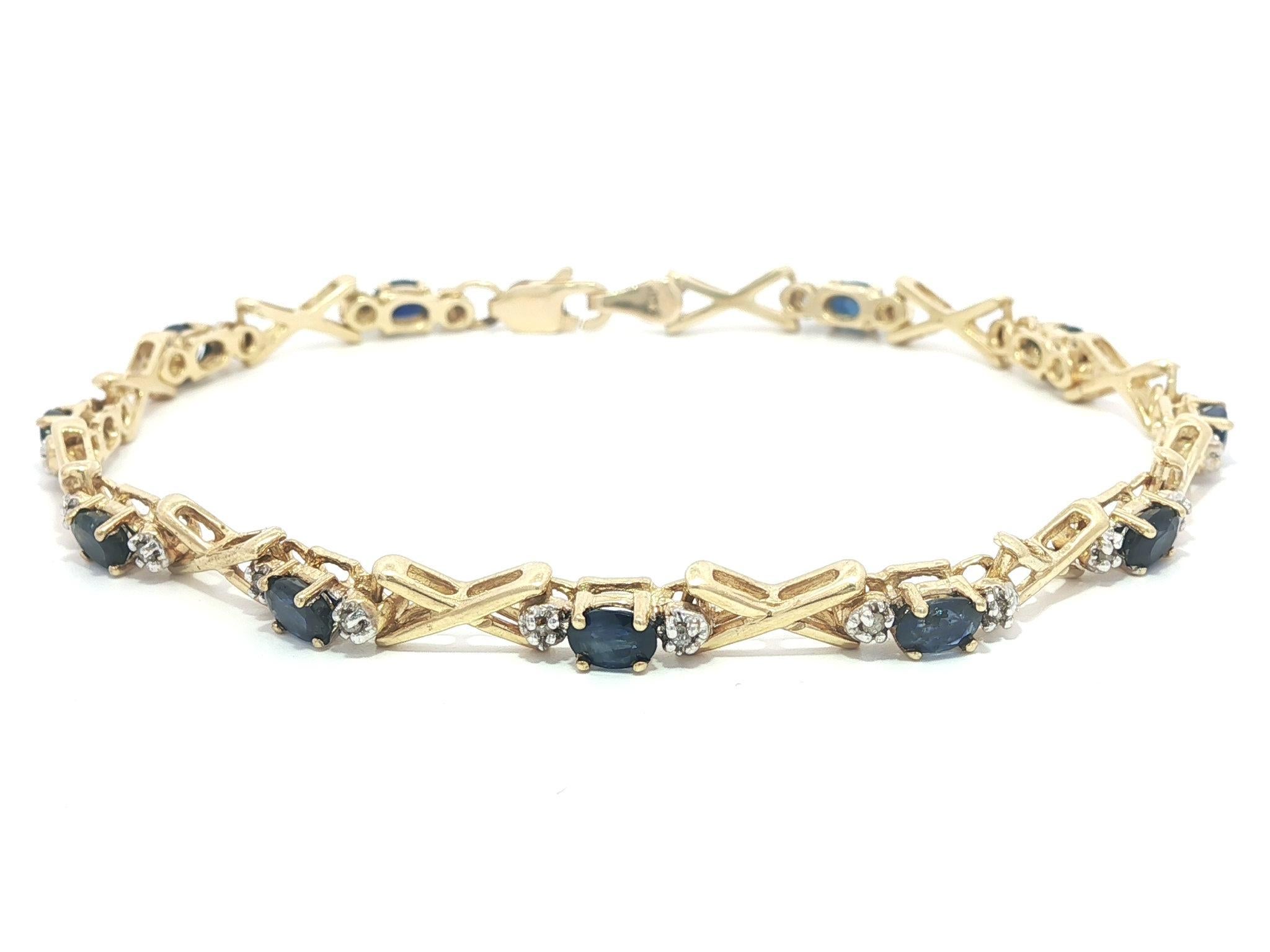 14k Yellow Gold 2.5ctw Oval Sapphire & Round Diamond Figure X Link Bracelet For Sale 1