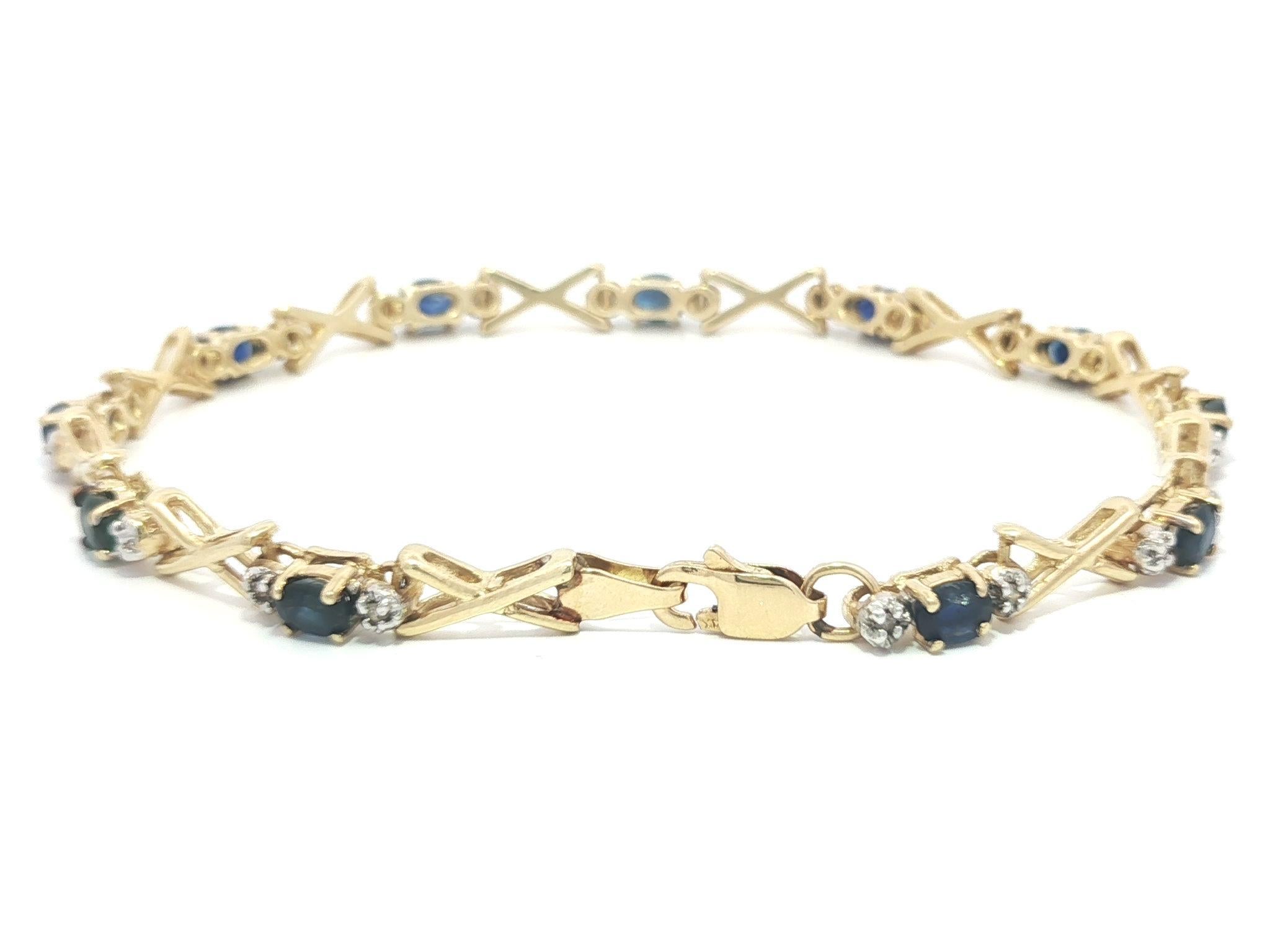 14k Yellow Gold 2.5ctw Oval Sapphire & Round Diamond Figure X Link Bracelet For Sale 2