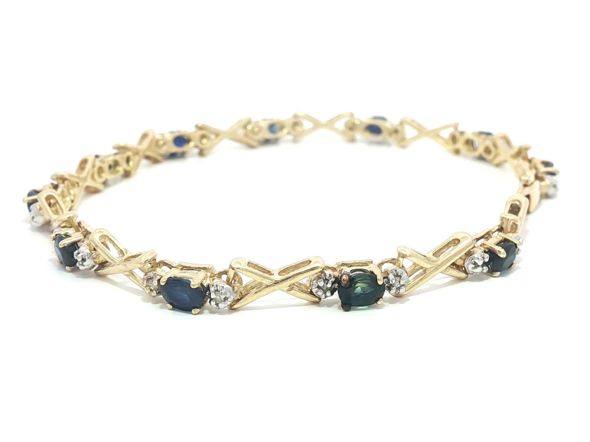 14k Yellow Gold 2.5ctw Oval Sapphire & Round Diamond Figure X Link Bracelet For Sale 3
