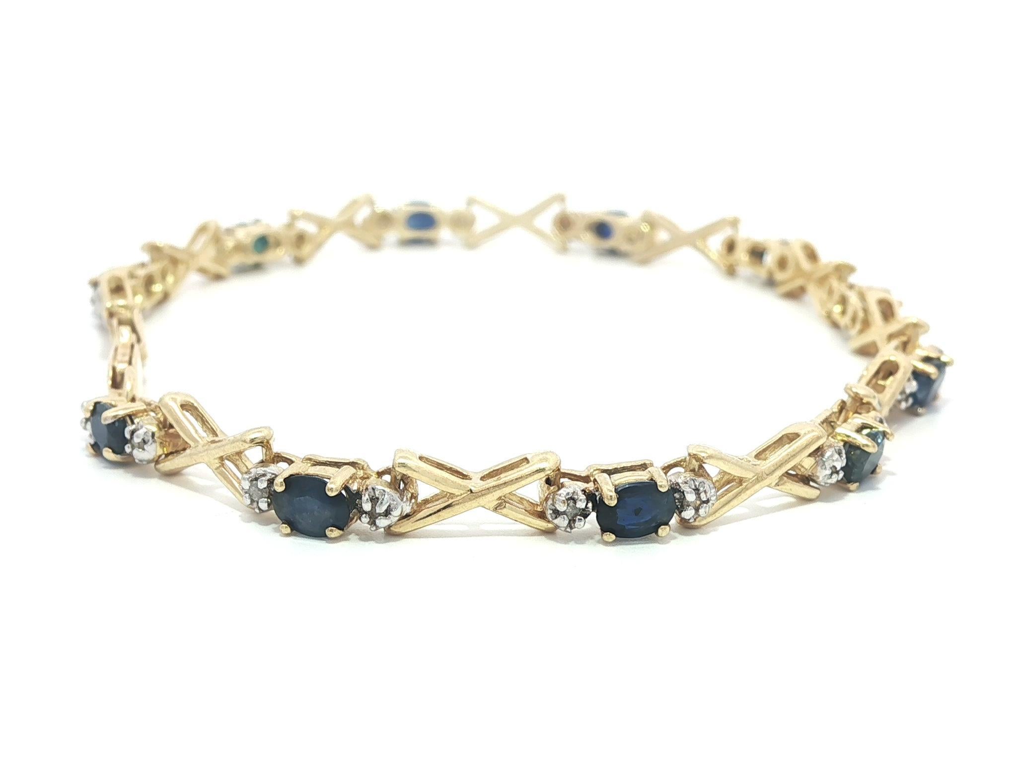 14k Yellow Gold 2.5ctw Oval Sapphire & Round Diamond Figure X Link Bracelet For Sale 4