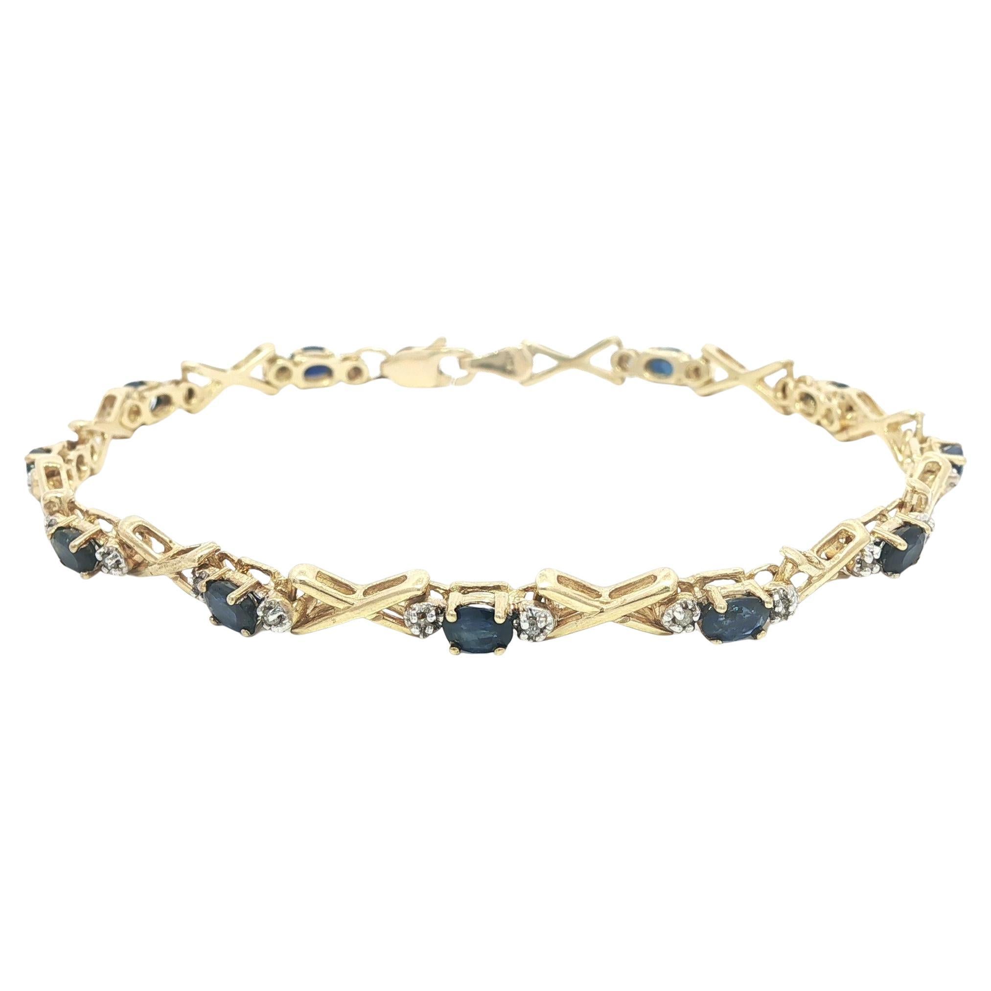 14k Yellow Gold 2.5ctw Oval Sapphire & Round Diamond Figure X Link Bracelet