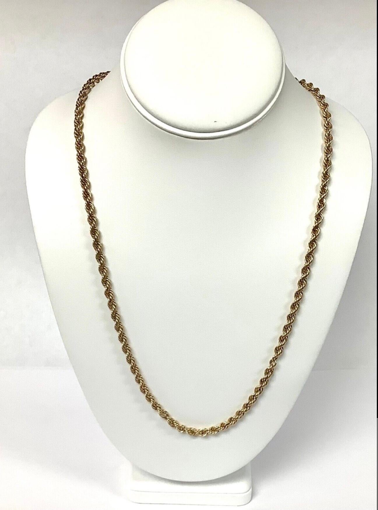 Women's or Men's 14k Yellow Gold Twisted Rope Chain Necklace For Sale