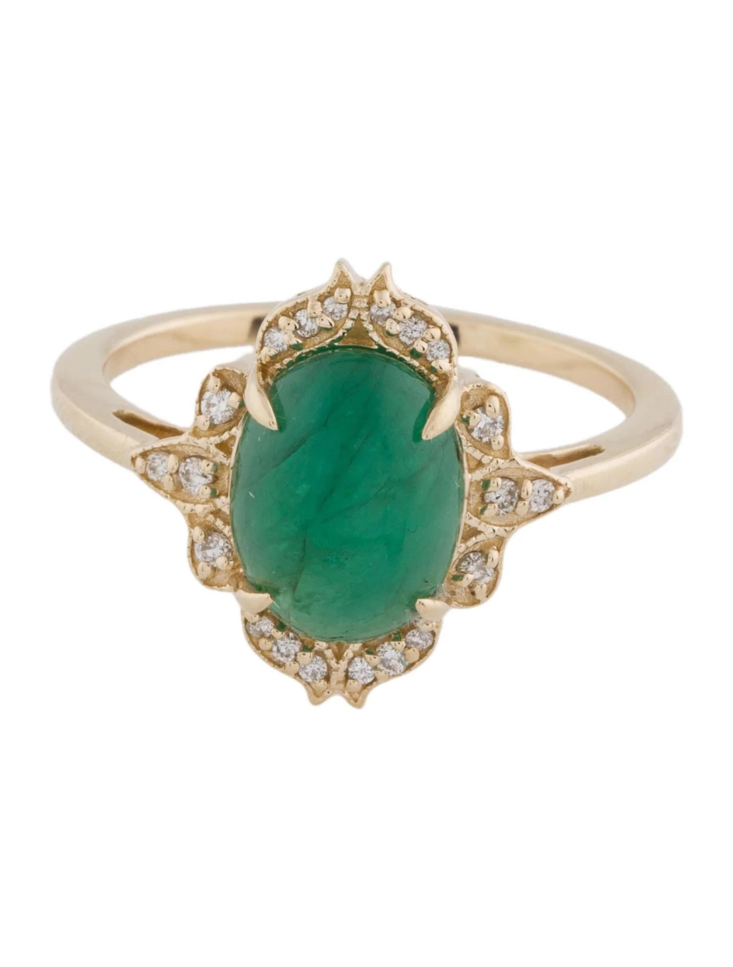 Artist 14K Yellow Gold 2.60ct Emerald & Diamond Cocktail Ring, Size 7 For Sale