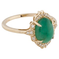 Anillo de cóctel de oro amarillo de 14 quilates con esmeralda y diamantes de 2,60 ct, talla 7
