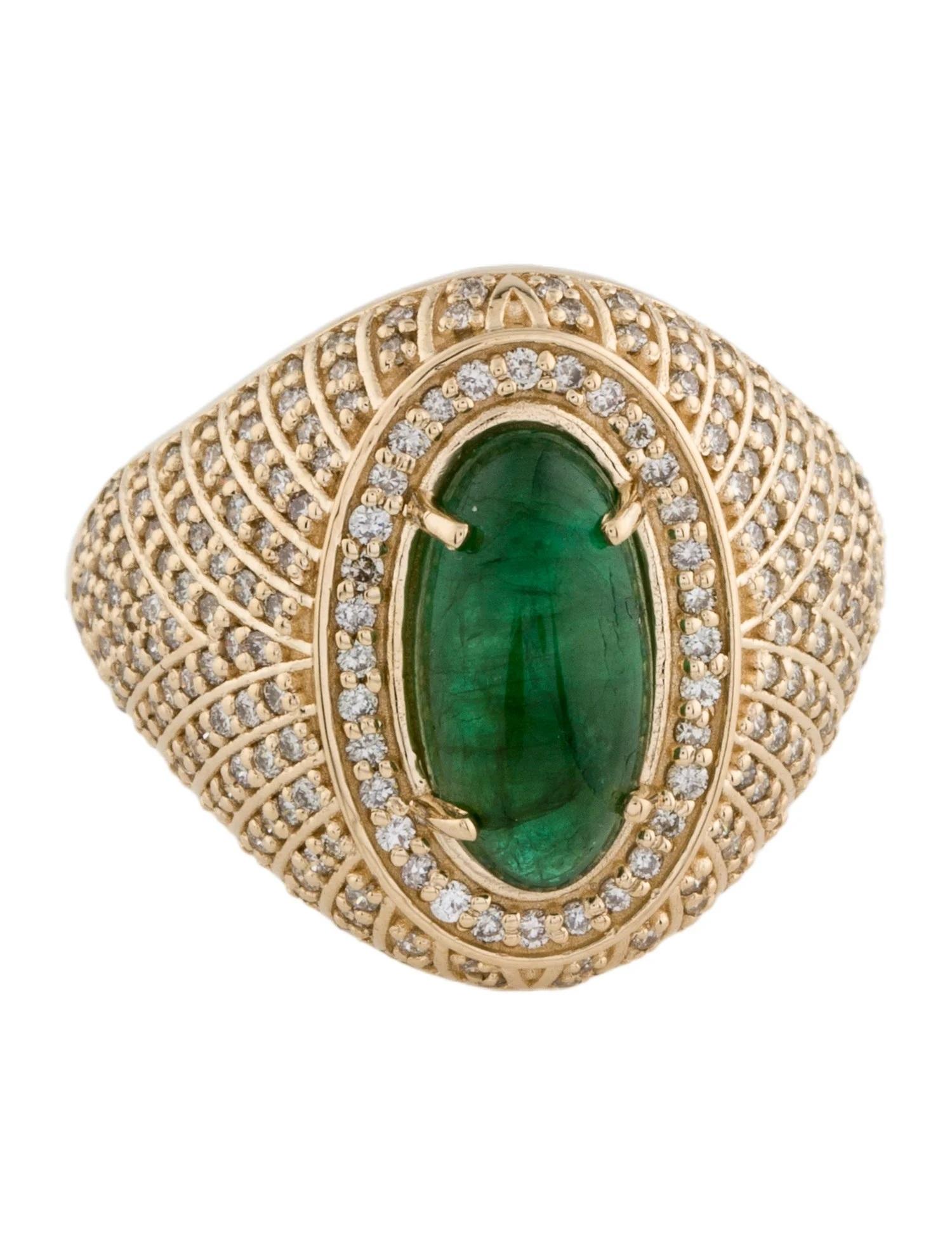 Artist 14K Yellow Gold 2.62ct Emerald and Diamond Cocktail Ring, Size 6.5 For Sale