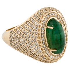 14K Yellow Gold 2.62ct Emerald and Diamond Cocktail Ring, Size 6.5