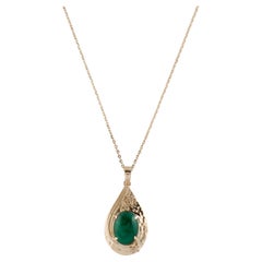 Halskette mit Anhänger, 14 Karat Gelbgold 2,63 Karat Smaragd & Diamant