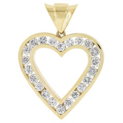 Pendentif en or jaune 14k 2.65ctw Channel set Round Cut Diamond Large Open Heart