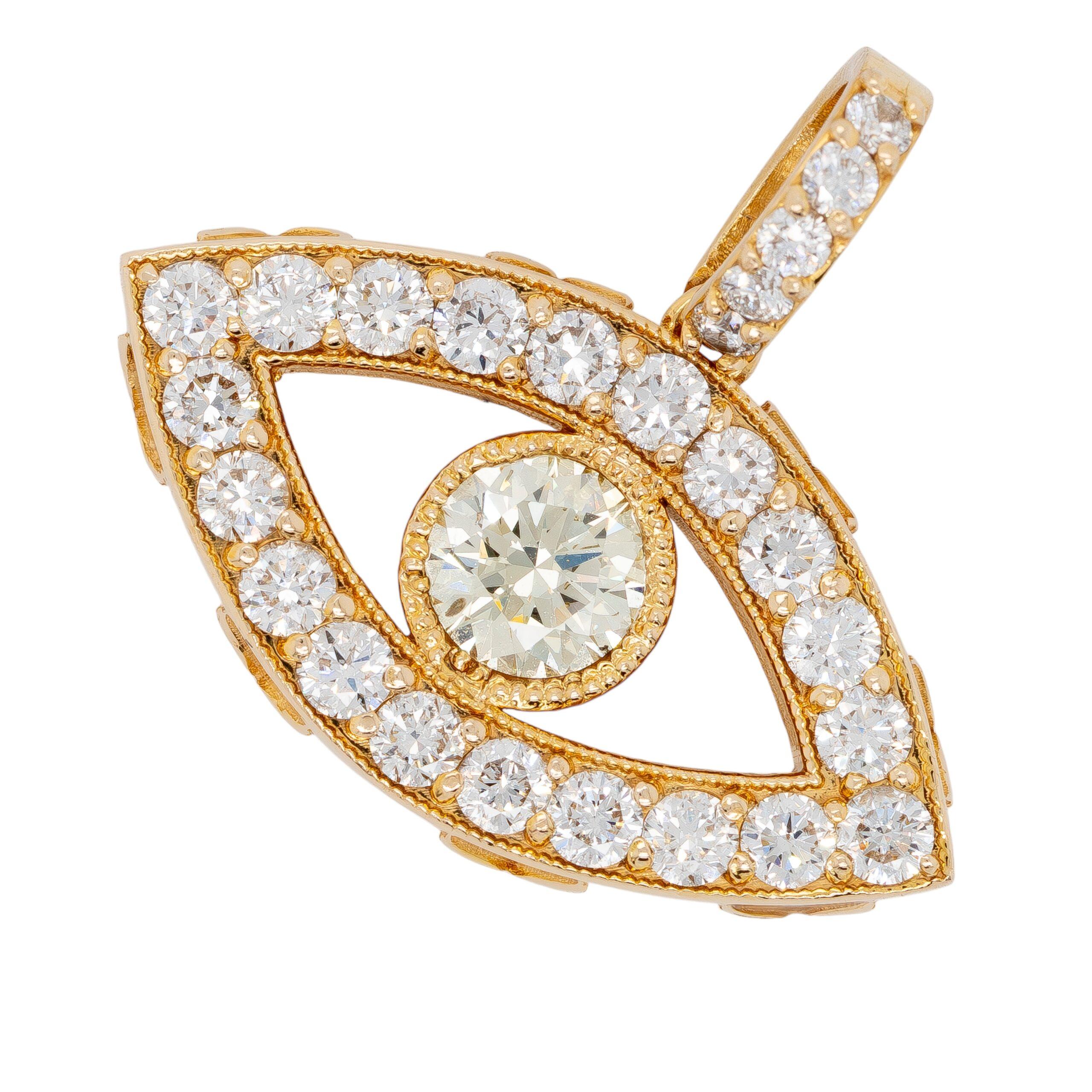 14k Yellow Gold 2.67ctw Diamond Pave Evil Eye Pendant on 8.62ctw Tennis Necklace For Sale 1