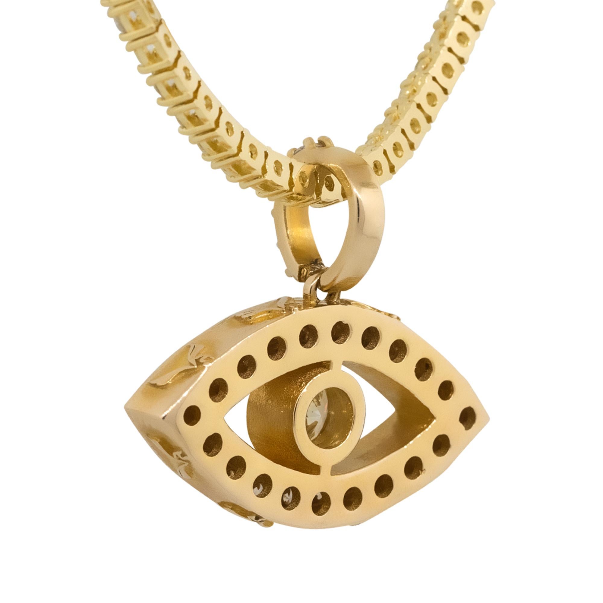 Women's or Men's 14k Yellow Gold 2.67ctw Diamond Pave Evil Eye Pendant