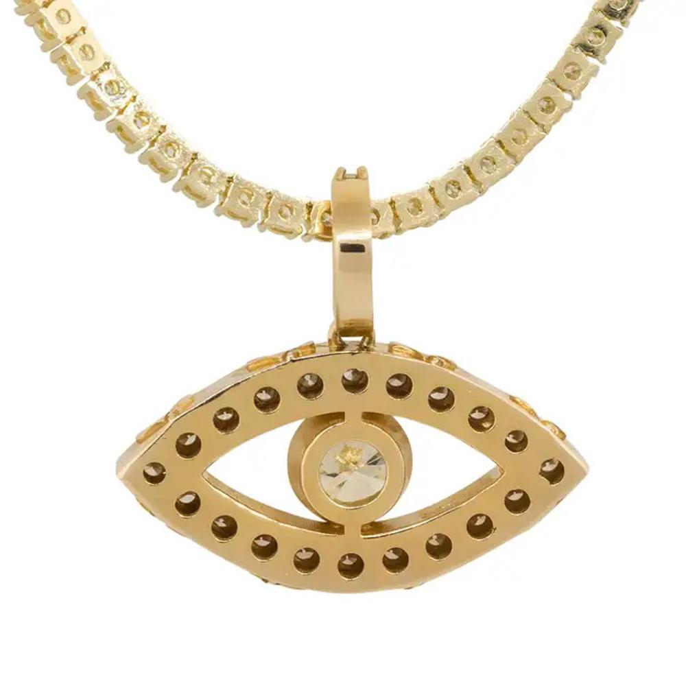 14k Yellow Gold 2.67ctw Diamond Pave Evil Eye Pendant on 8.62ctw Tennis Necklace In Excellent Condition For Sale In Boca Raton, FL