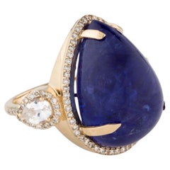 14K Yellow Gold 26.92ct Tanzanite 
Diamond Cocktail Ring, Size 6.75