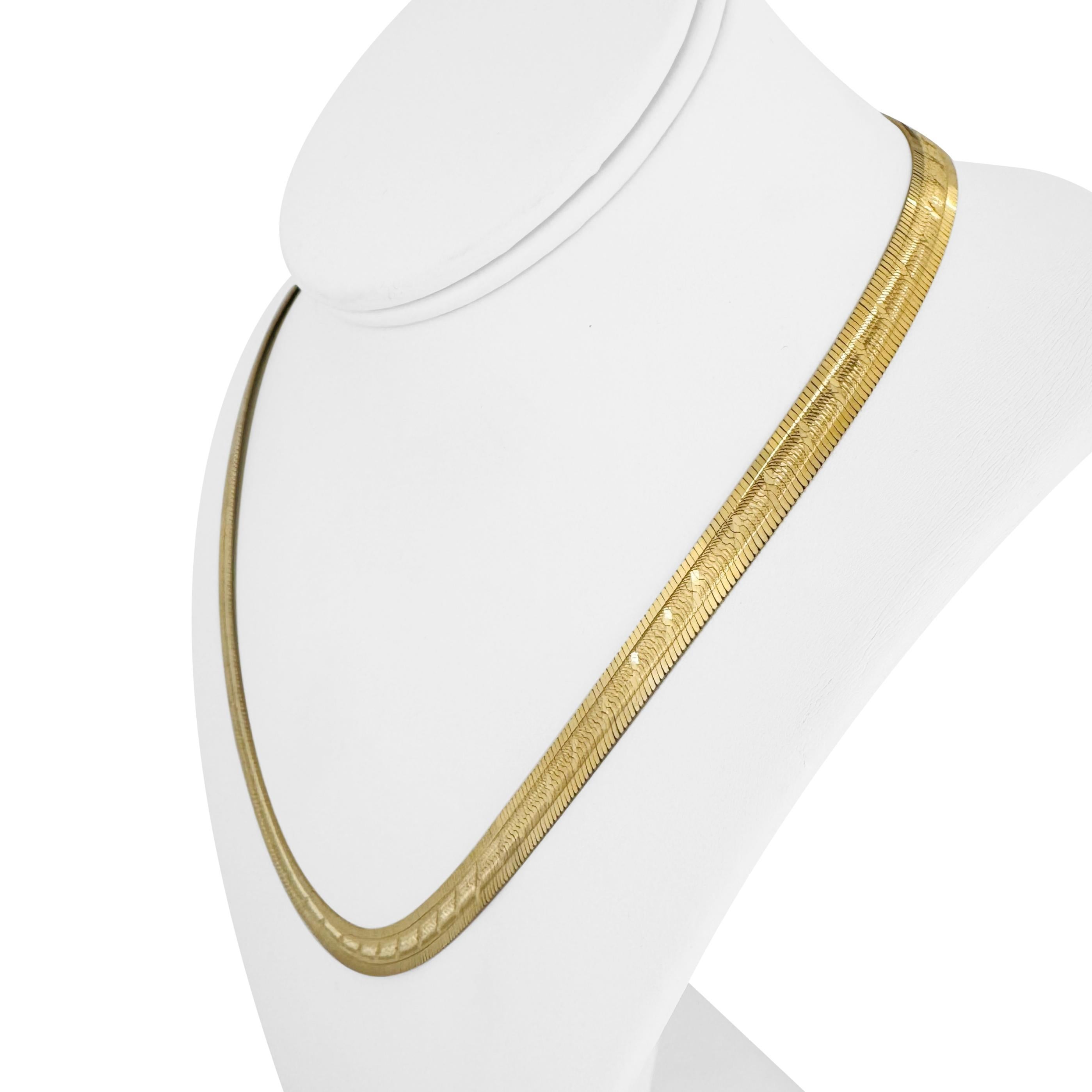 14k Gelbgold 26g massives geätztes Muster 7mm Fischgräten-Gliederhalskette 20