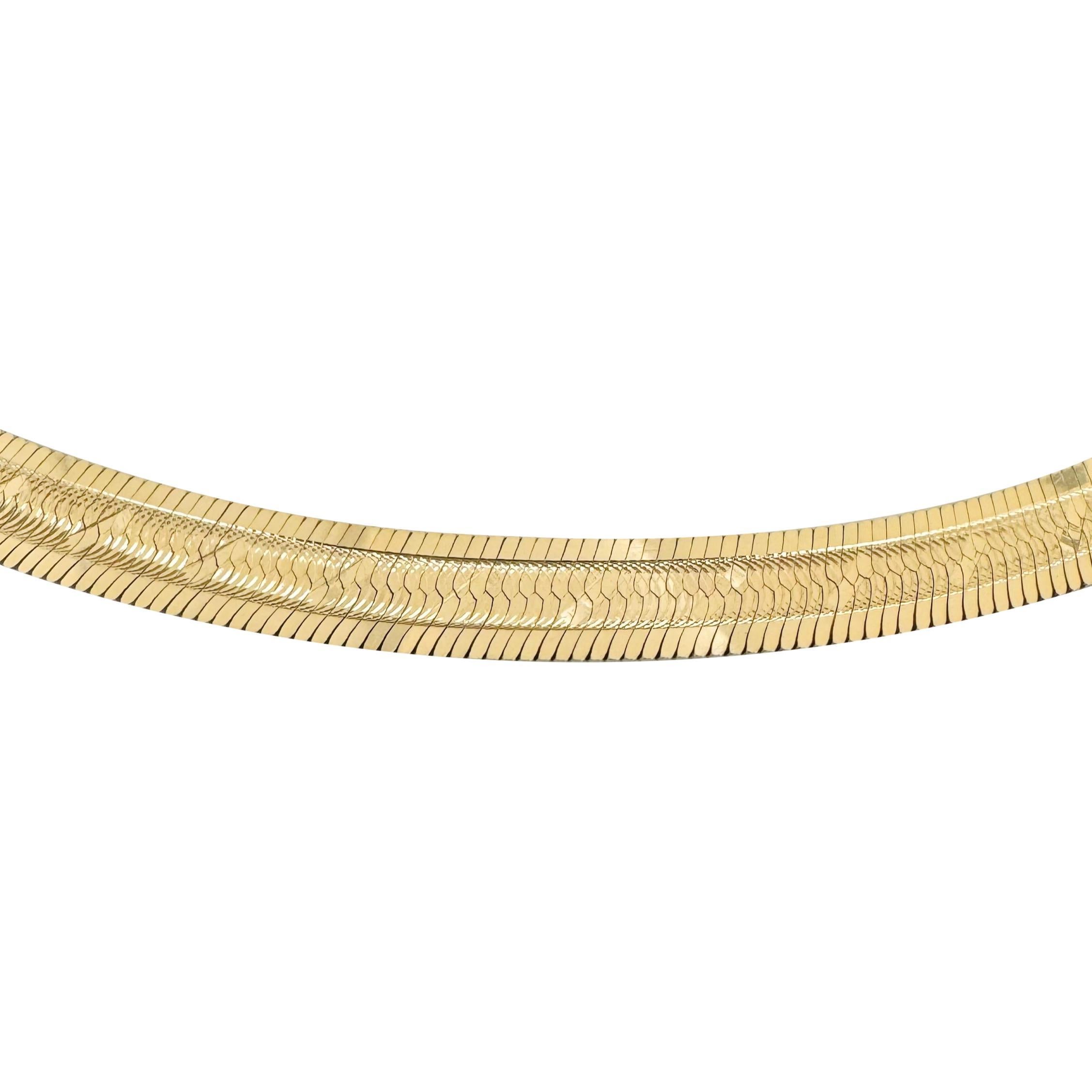 14k Gelbgold 26g massives geätztes Muster 7mm Fischgräten-Gliederhalskette 20