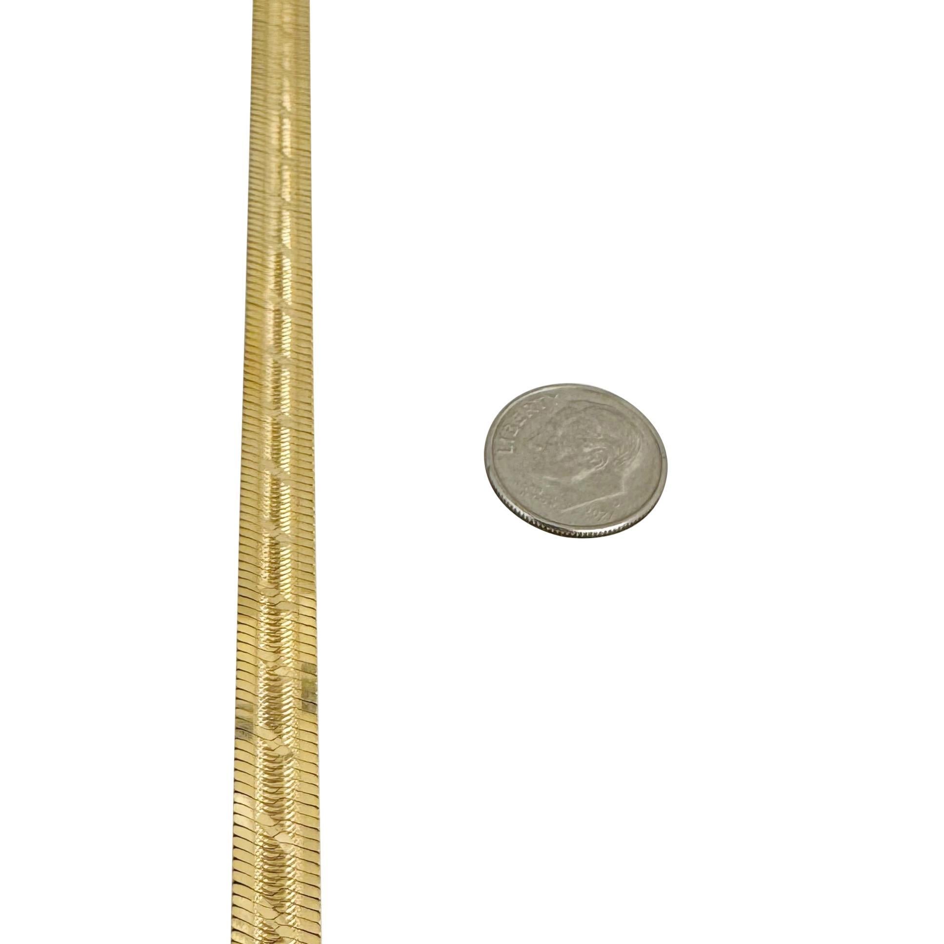 14k Gelbgold 26g massives geätztes Muster 7mm Fischgräten-Gliederhalskette 20