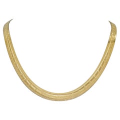 14k Gelbgold 26g massives geätztes Muster 7mm Fischgräten-Gliederhalskette 20"