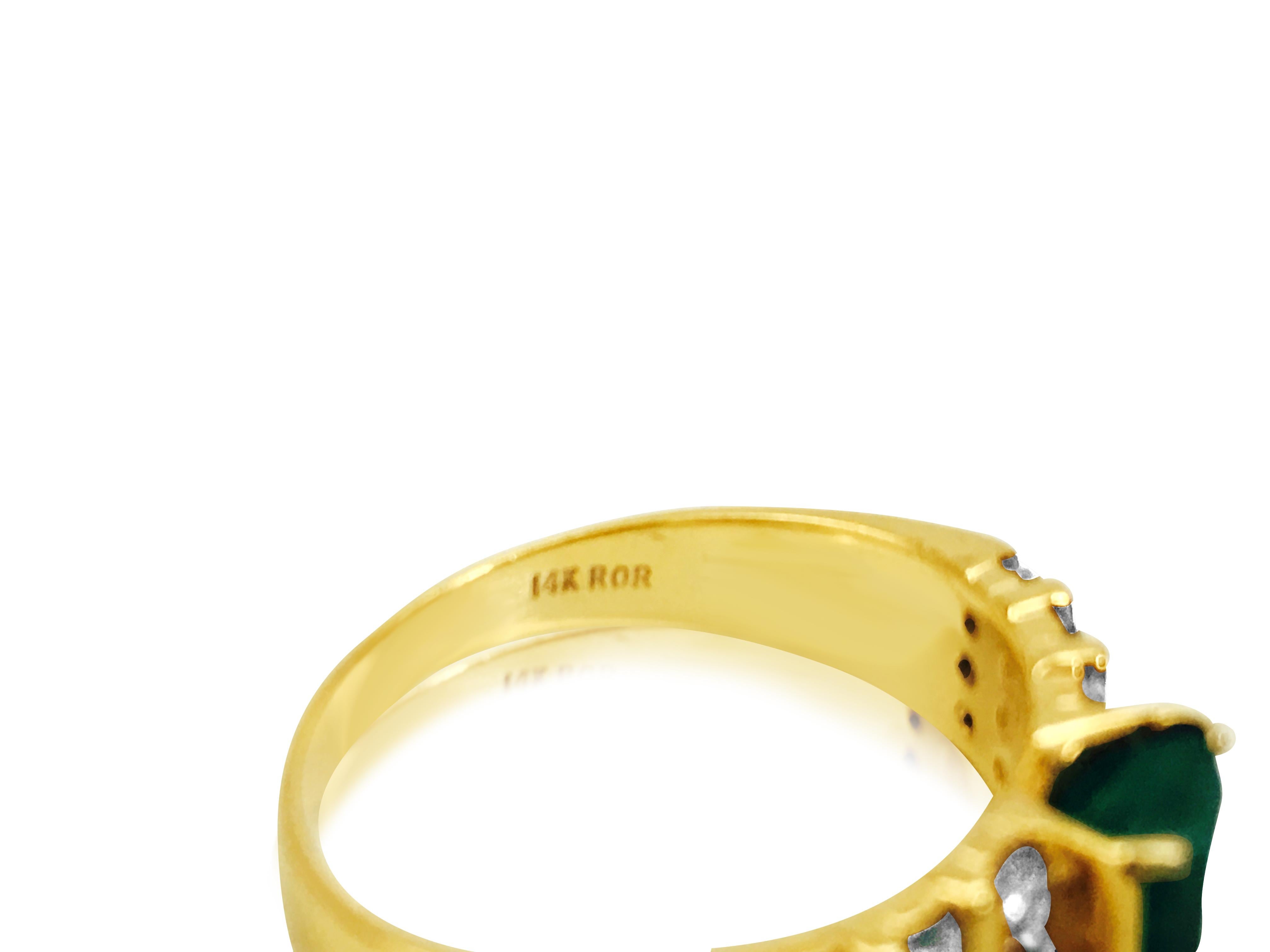 Medieval 14k Yellow Gold. 2.70 Carat Diamond Emerald Ring For Sale