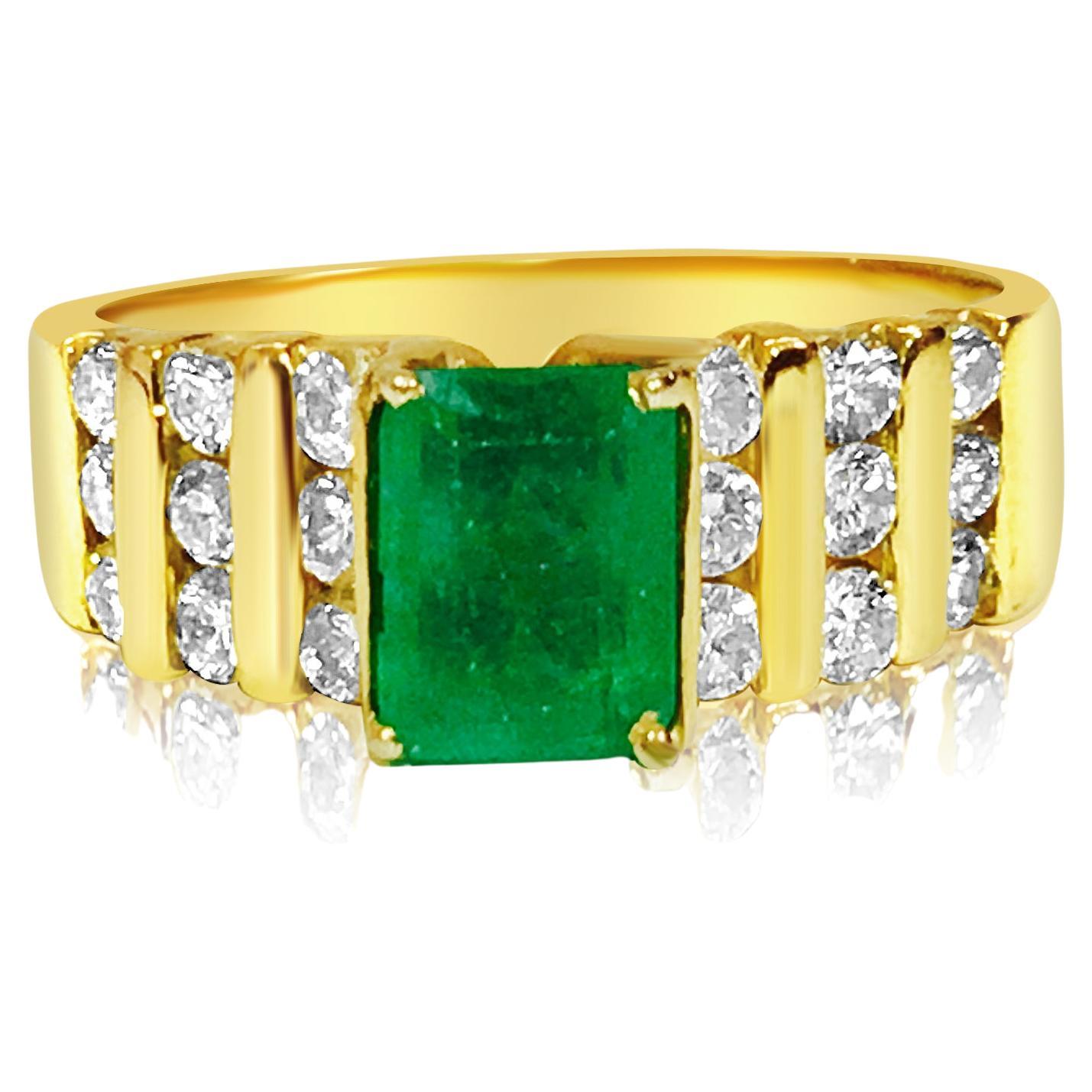 14k Yellow Gold. 2.70 Carat Diamond Emerald Ring