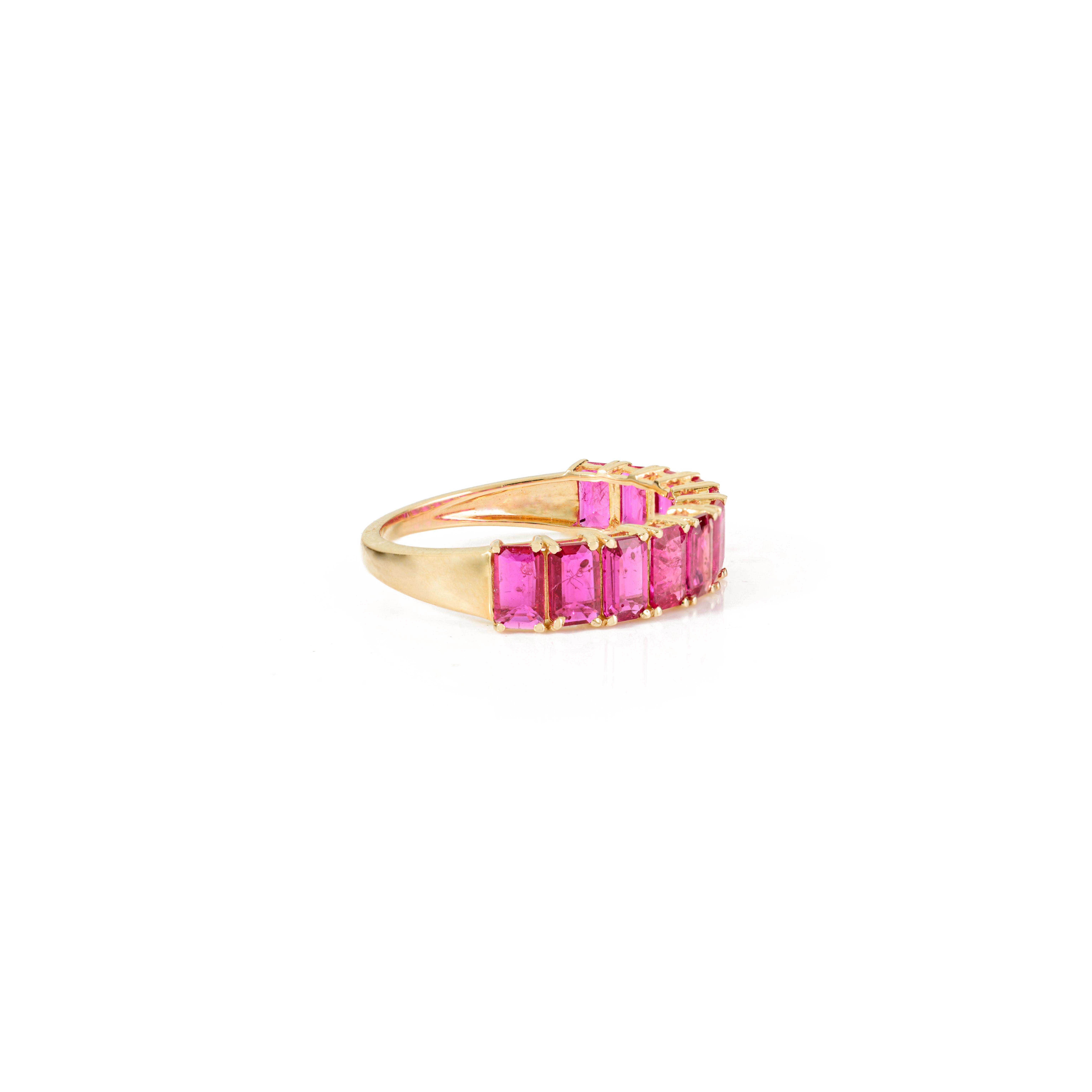 For Sale:  14k Yellow Gold 2.70 CTW Emerald-Cut Ruby Half Eternity Band Ring Fine Jewelry 2