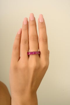 14k Yellow Gold 2.70 CTW Emerald-Cut Ruby Half Eternity Band Ring Fine Jewelry